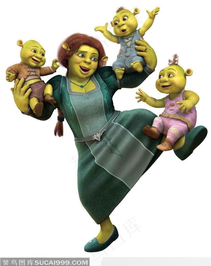 怪物史莱克IV和小史莱克玩耍的怪物公主菲奥娜3D图片