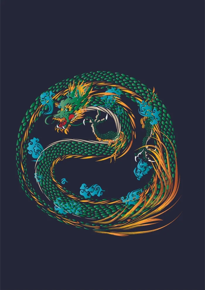 绿色巨龙中国龙翔云够潮cdr矢量模版下载