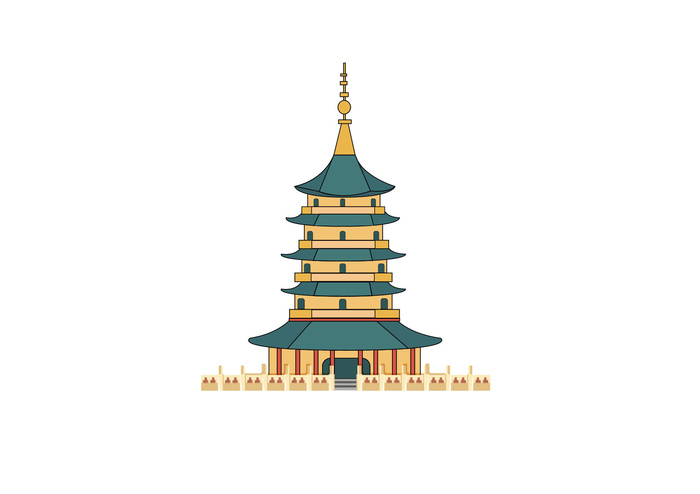 复古中国风国潮古建筑插画手绘高楼古塔AI素材亭子png免抠图ai矢量模版下载