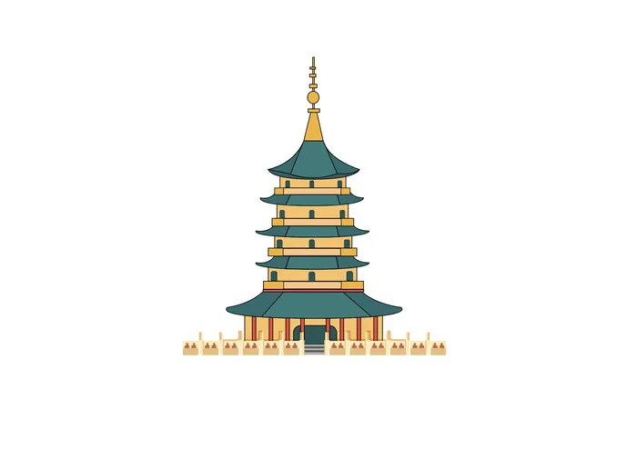 复古中国风国潮古建筑插画手绘高楼古塔AI素材亭子png免抠图ai矢量模版下载