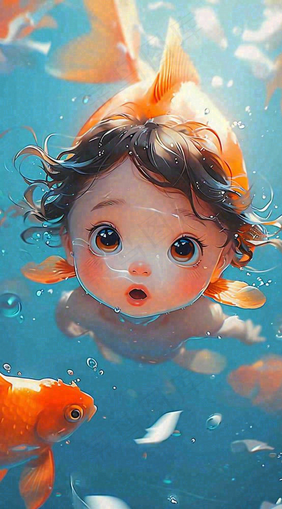 夏天泳池金鱼孩子婴儿游泳游玩