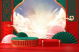 中国风古典喜庆C4D背景图3D国潮场景促销活动海报PSD设计素材模板