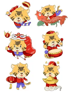手绘2022虎年新年春节卡通老虎形象IP插画元素PSD设计素材图案 手绘2022虎年新年春节卡通老虎形象IP插画元素PSD设计素材图案