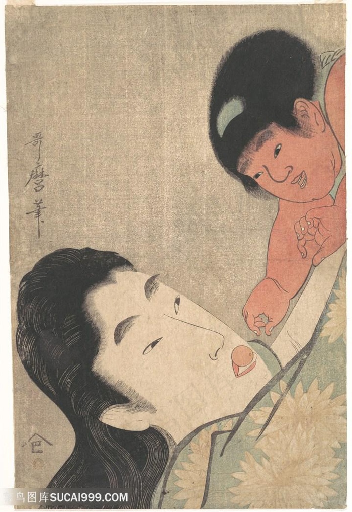 喜多川歌磨日式母子艺术挂画