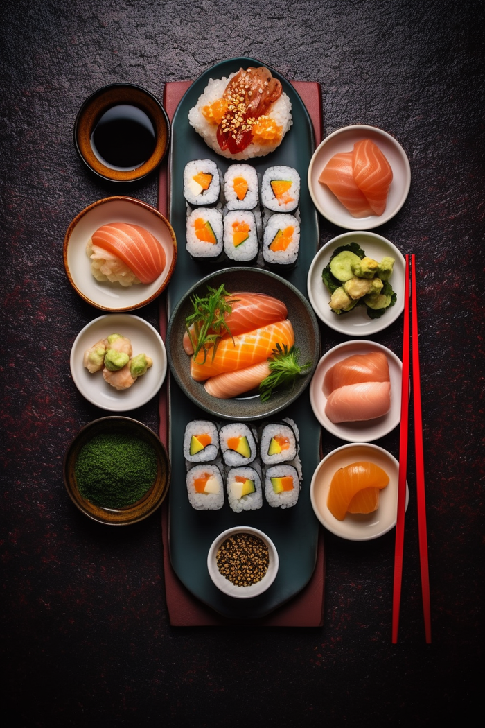 寿司三文鱼鱼籽手握美食摄影图