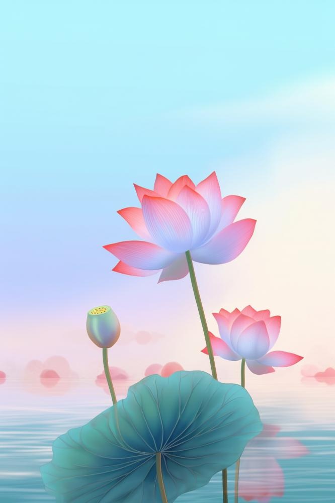 简约清新淡粉色荷花背景