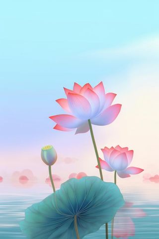 简约清新淡粉色荷花背景