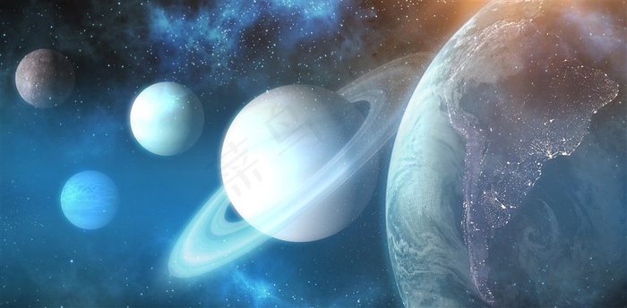 蓝色3D合成宇宙空间行星高清图片