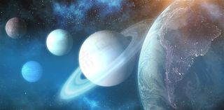 蓝色3D合成宇宙空间行星高清图片