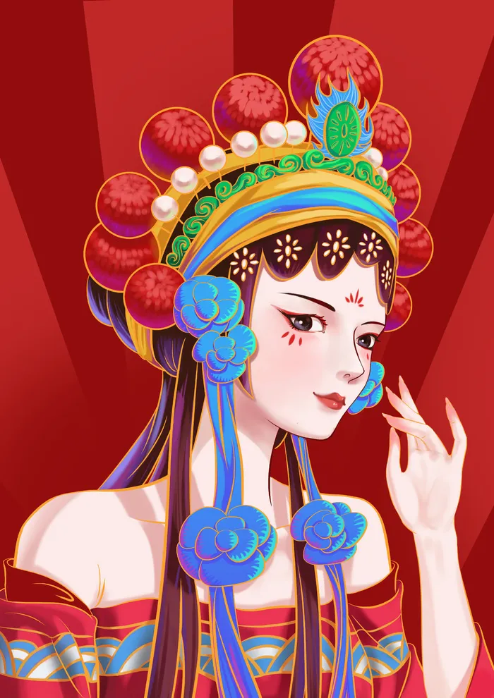 手绘中国风国潮京剧戏曲人物插画古风国粹花旦ai矢量ps设计素材图