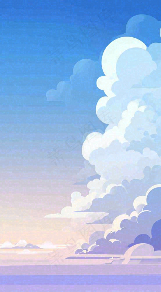 蓝紫色天空白云清新浪漫落日海上倒影