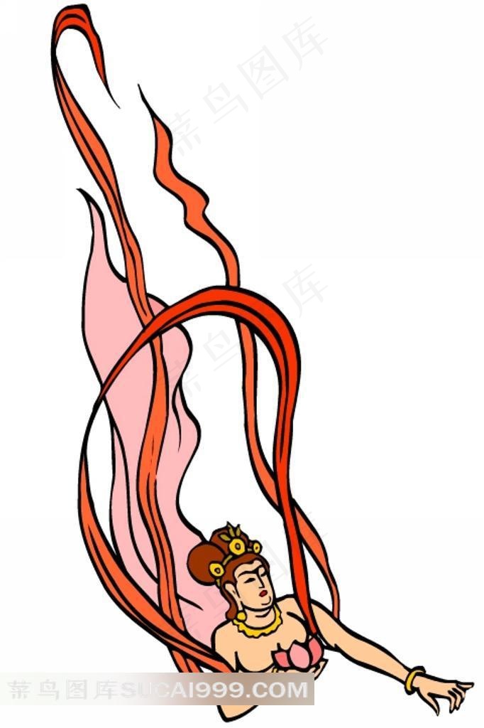 手绘飞天壁画素材