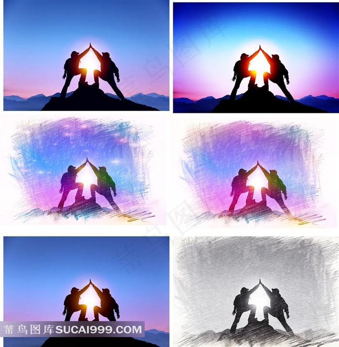 登上山顶的人物逆光图片
