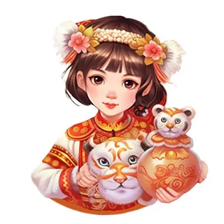 卡通插画人物喜庆红色衣服孩子老虎免抠