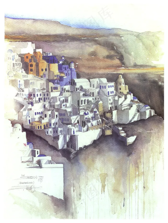 水彩白色建筑艺术插画