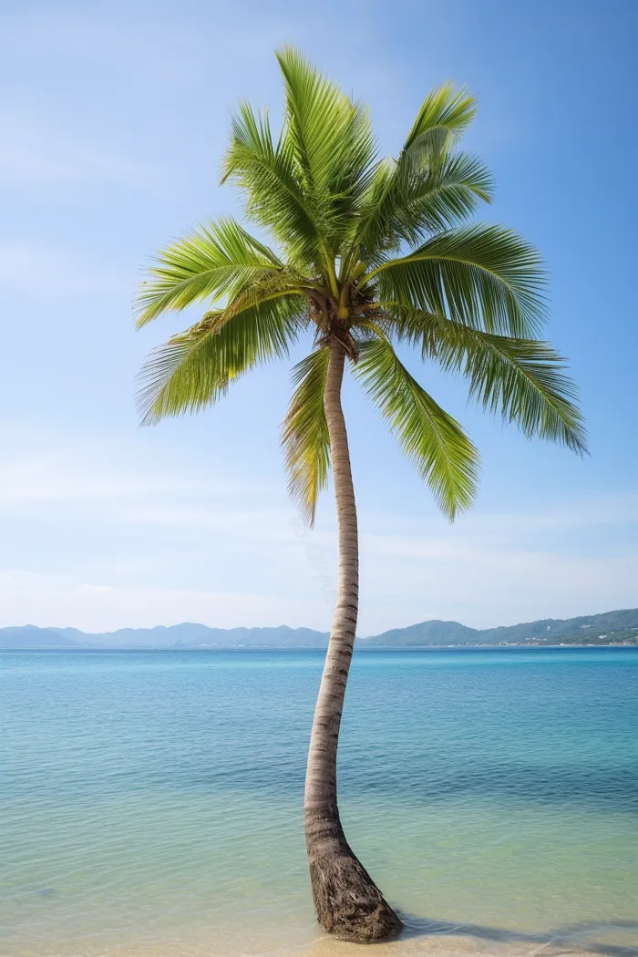 夏天海边沙滩椰树摄影图(2688x4032)