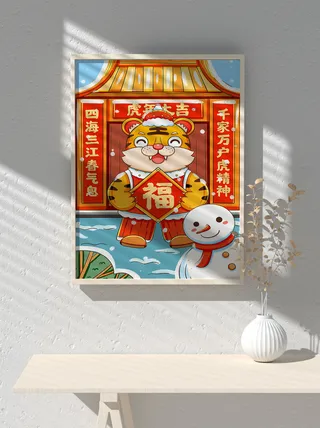 2022新年可爱卡通虎年国潮风海报