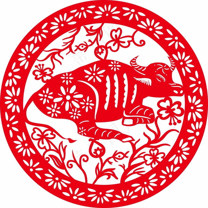 牛年剪纸 剪纸风元素ai矢量模版下载