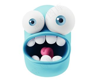 蓝色卡通白色眼球爆裂惊恐3d表情高清图片