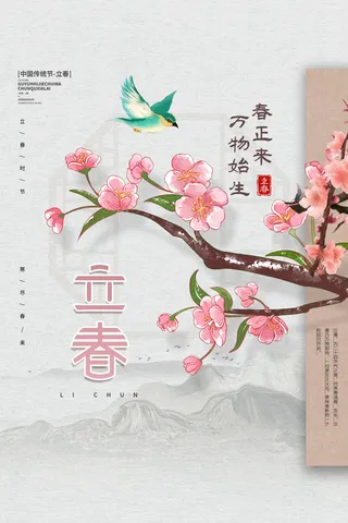 创意立春2月二月春天春季你好24二十四节气广告海报素材设计模板