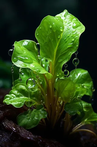 春天雨水洒在嫩绿的菜叶上摄影图