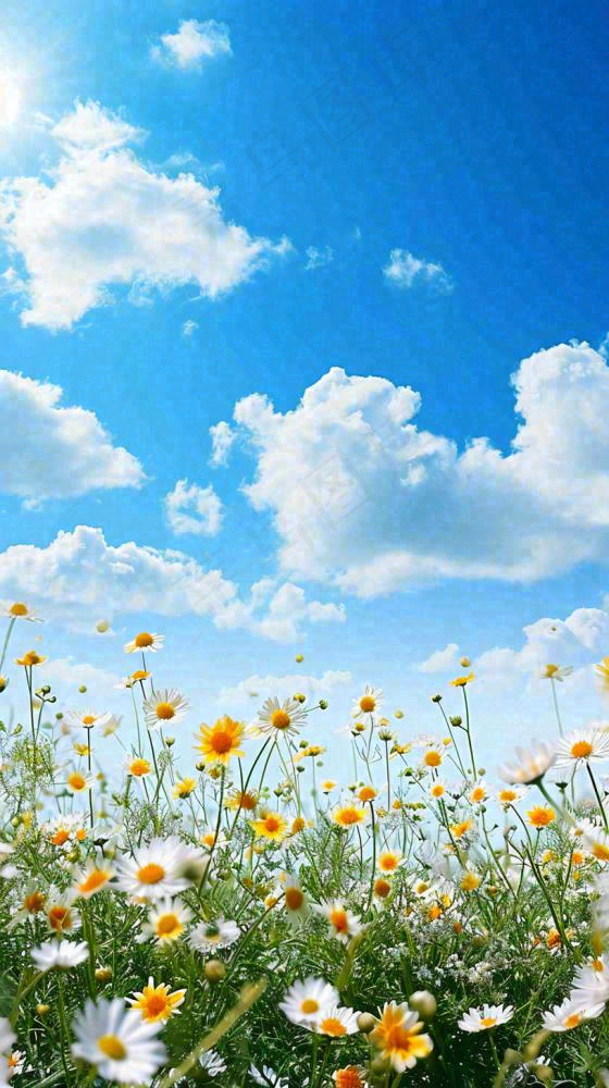 城市晴天阳光鲜花春天蓝天白云，立夏小满(816x1456)