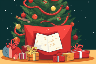 圣诞节礼物信封圣诞树卡通插画背景