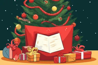 圣诞节礼物信封圣诞树卡通插画背景