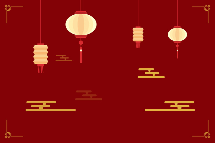 中国风古典传统图案边框纹理祥云灯笼装饰线条PSD背景素材