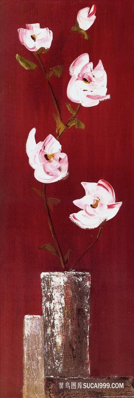 唯美粉色花卉花瓶艺术油画