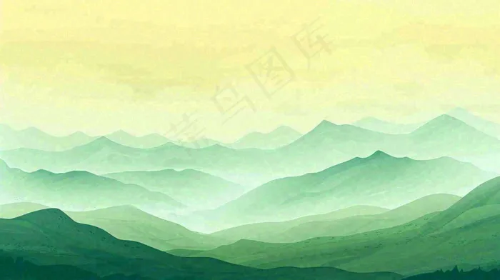 绿色延绵山脉意境国风(1456x816)