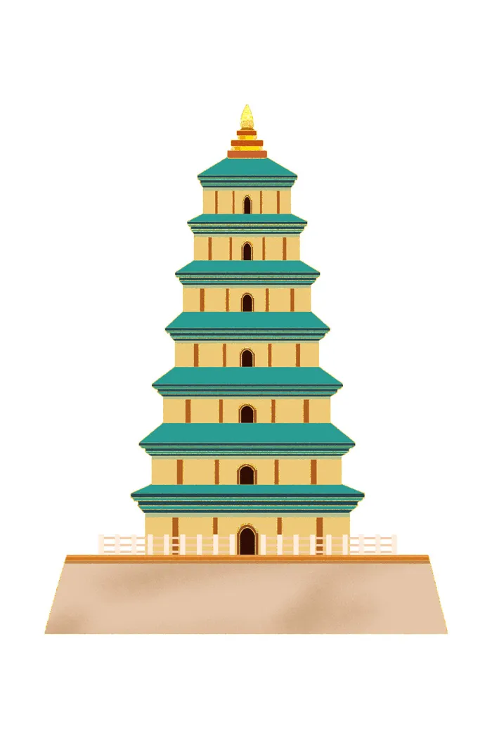 复古中国风国潮古建筑插画手绘高楼古塔PSD素材亭子png免抠图psd模版下载
