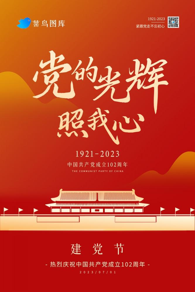 七一建党节红色大气102周年海报