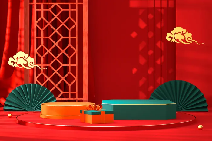 中国风古典喜庆C4D背景图3D国潮场景促销活动海报PSD设计素材模板psd模版下载