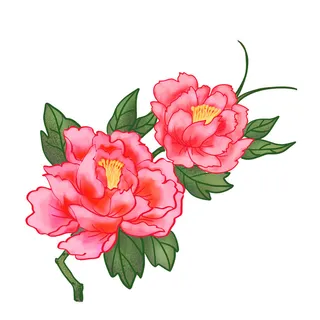 手绘国潮中国风古典牡丹花国花花卉装饰图案PSD设计素材