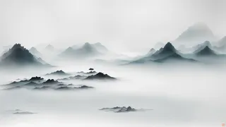 大气写意中国传统水墨画山水插画壁纸-荡胸生曾云