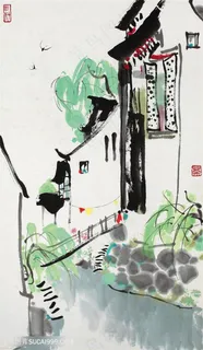 吴冠中手绘唯美水墨房子风景画 吴冠中手绘唯美水墨房子风景画