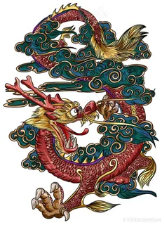 龙凤呈祥国画戏珠壁画高清喷绘打印素材年画青龙腾飞中国龙图片素材