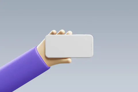 紫色手持苹果手机插画展示样机 紫色手持苹果手机插画展示样机