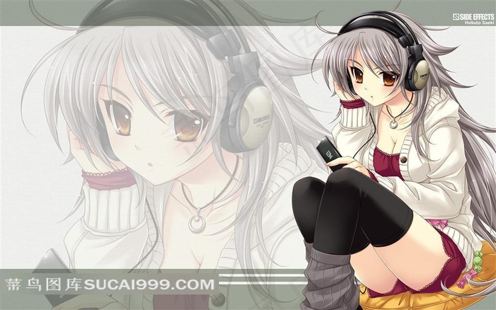 坐在地性感可爱动漫女孩插画