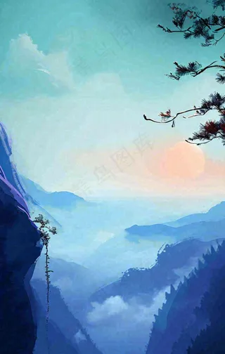 中国风云雾山脉河流湖面意境植物