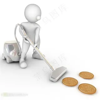 用吸尘器搞卫生的3D小人