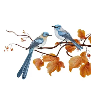 树枝黄色落叶小鸟元素