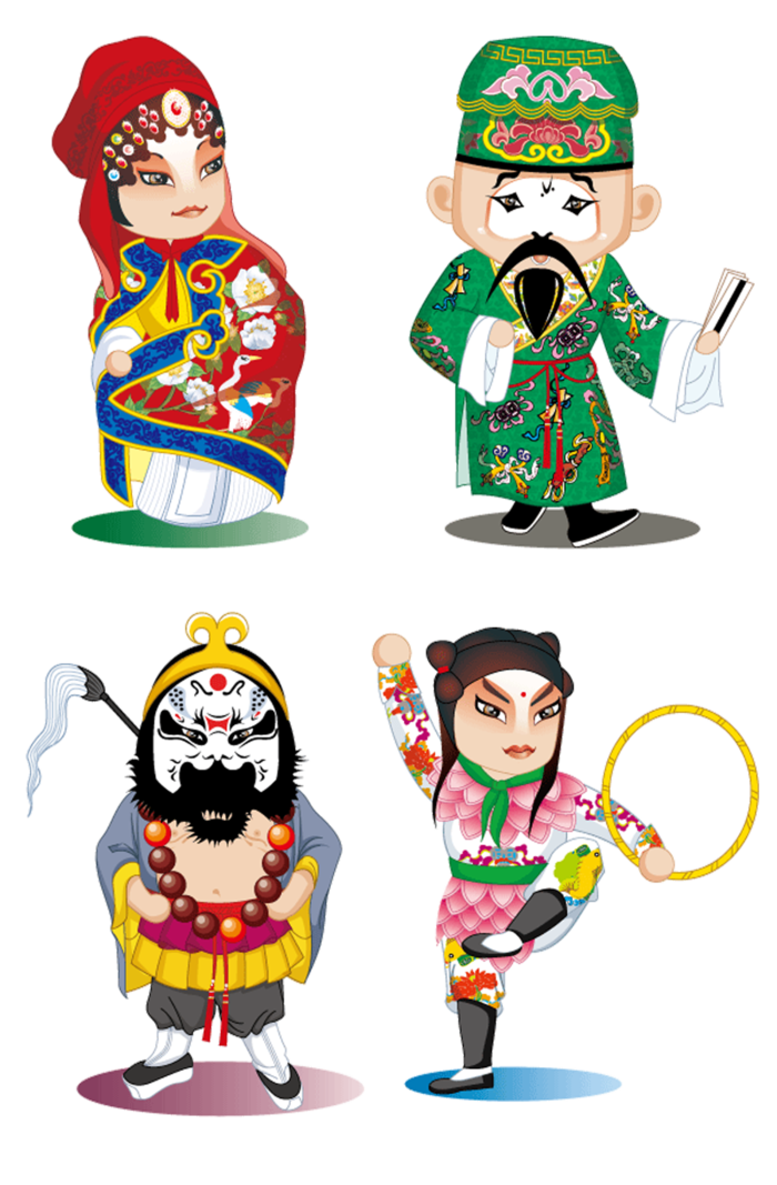 卡通京剧戏剧人物脸谱插画PNG图片 国潮中国风Q版戏剧人物PS素材