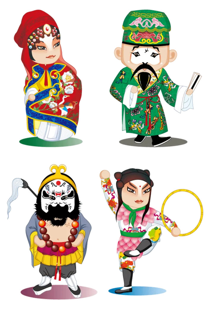 卡通京剧戏剧人物脸谱插画PNG图片 国潮中国风Q版戏剧人物PS素材