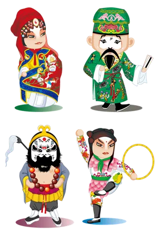 卡通京剧戏剧人物脸谱插画PNG图片 国潮中国风Q版戏剧人物PS素材