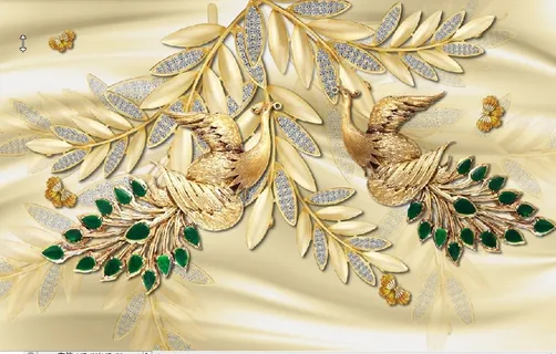 雕塑钻石凤凰花卉背景墙