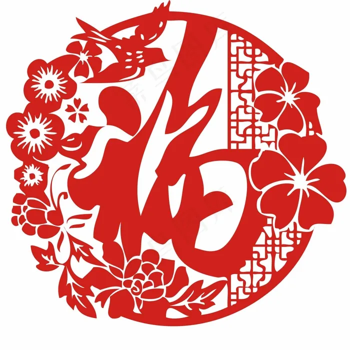 福字剪纸 剪纸风元素ai矢量模版下载