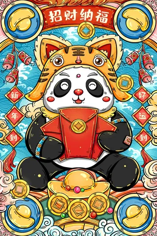 虎年中国风萌虎插画
