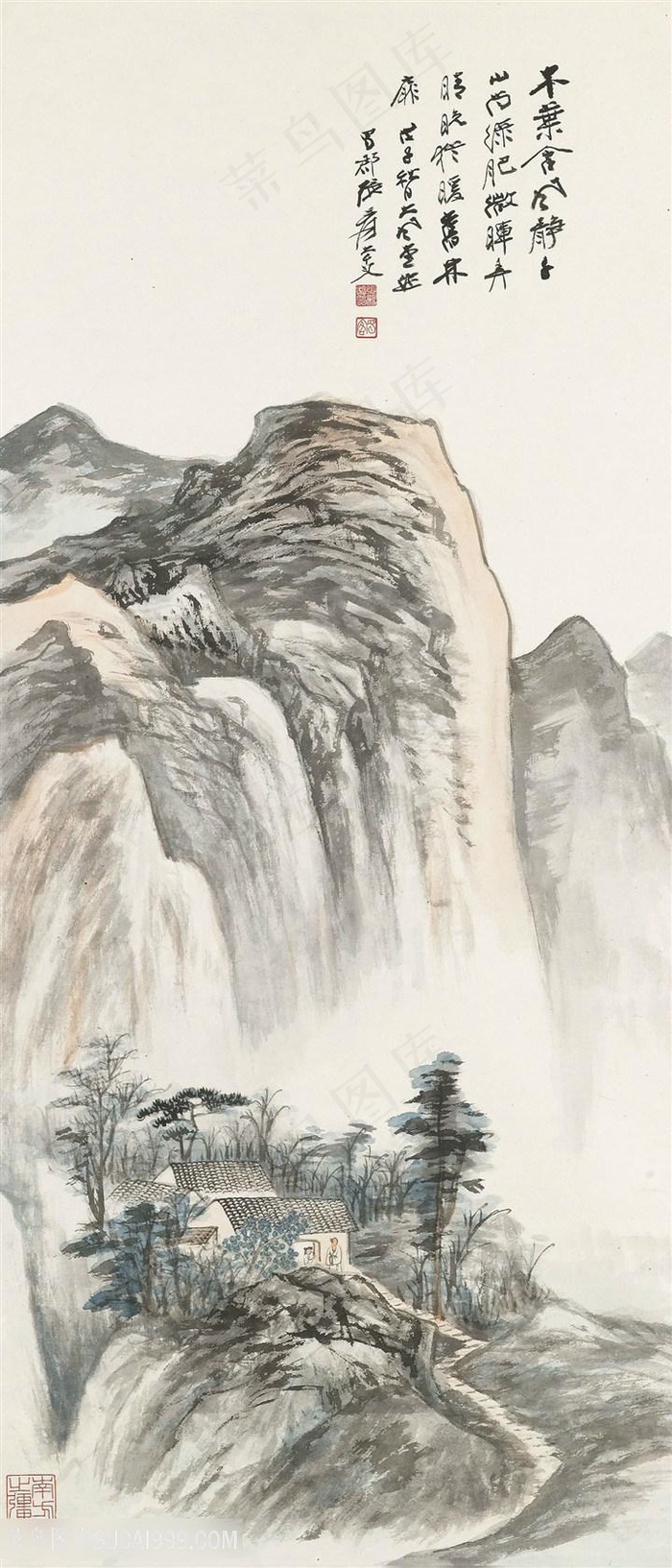 张大千手绘水墨山脉风景画